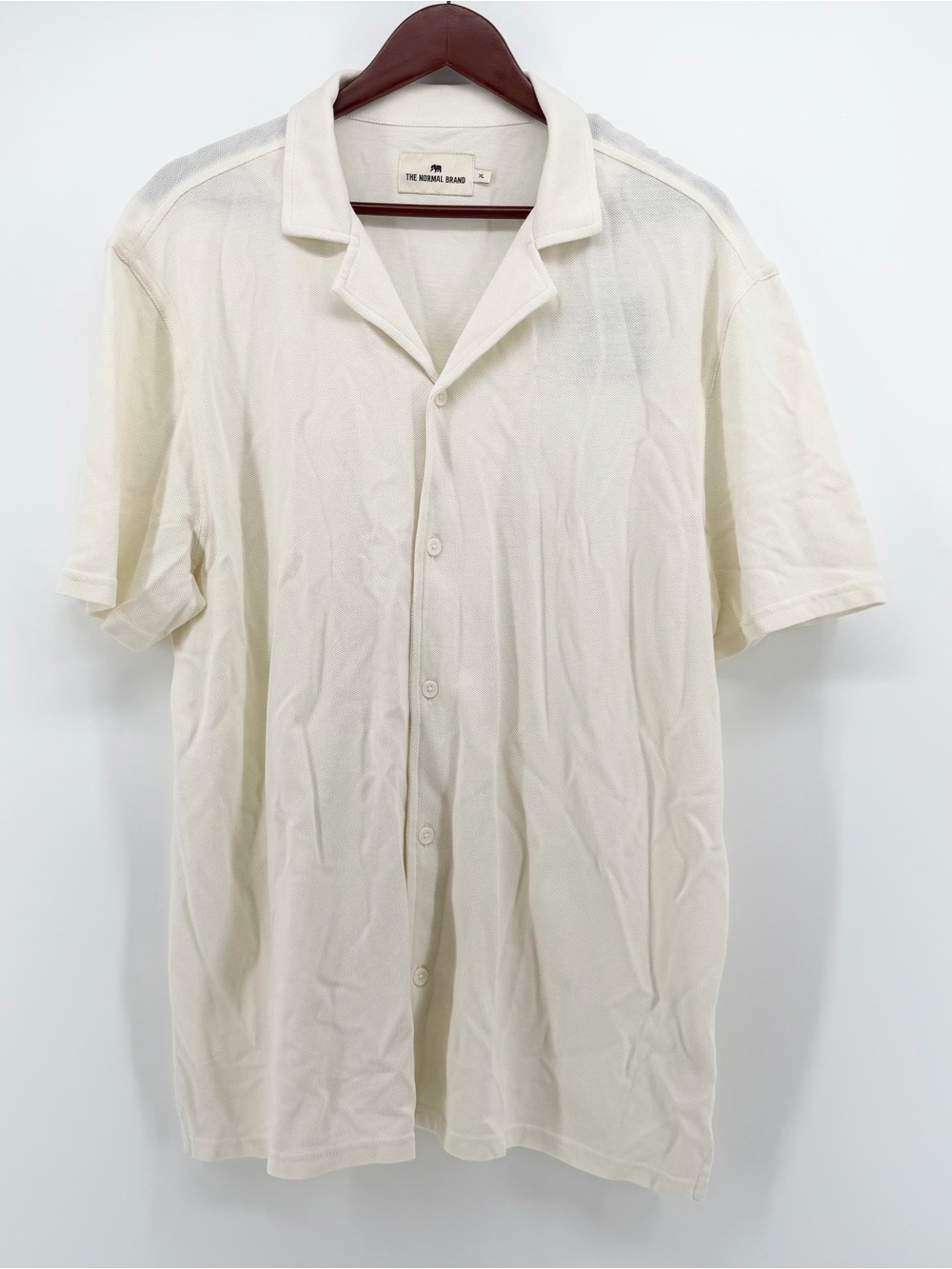 NEW The Normal Brand XL Cream Pique Knit Camp Collar Resort Shirt Short Sleeve